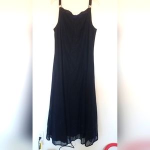 Betsy & Adam Navy Winter Formal Long Gown with Metallic Overlay. Sz 18W